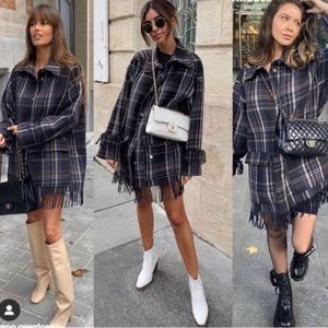 Sz M/L Hm shacket wool fringe